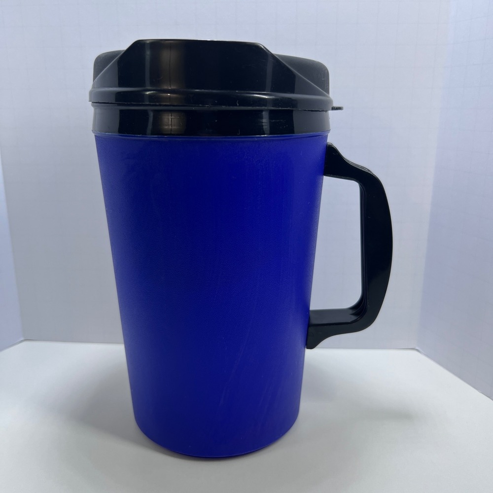 Aladdin Vintage Insulated Travel Mug Blue Black Handle Thermal Coffee Cup Lid